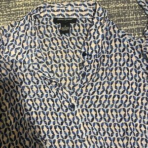 Ashley Stewart Navy and White Geometric Button-Down Shirt